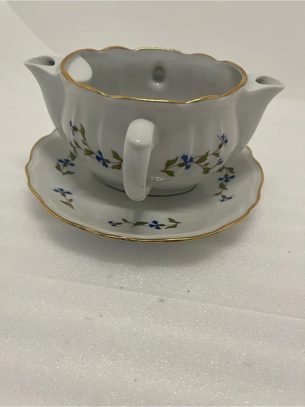 L Lourioux Berry Haute Double Spout Gravy Boat & Saucer Creation Made in France